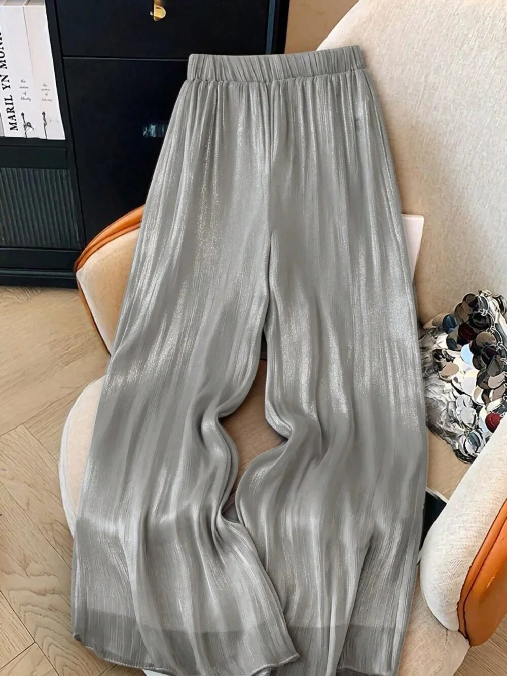Grey Casual Women's Elastic Waist Pants